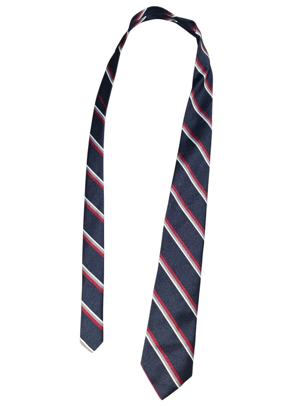 6/8/12. Men's Cappuccino Navy Striped Tie with Red & White Accents